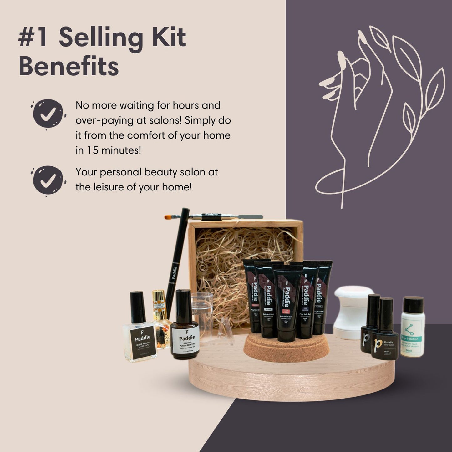 Skip salon waits and costs. Get the perfect polygel nail in just 15 minutes from home, with Paddie’s Polygel Intermediate Kit.