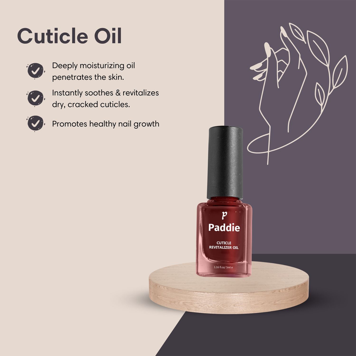Deeply moisturizing Cuticle Oil for healthy cuticles. Soothes dryness, repairs cracks, and promotes strong nail growth